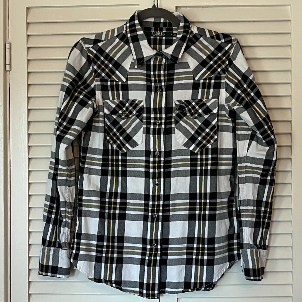 Lauren Ralph Lauren medium women's buttondown shirt flannel cotton white black